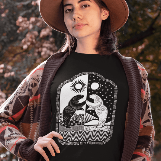 Restless Wears Unity Bear - Sun & Moon Design T-Shirt Bear T-Shirt Music Quote T-Shirt