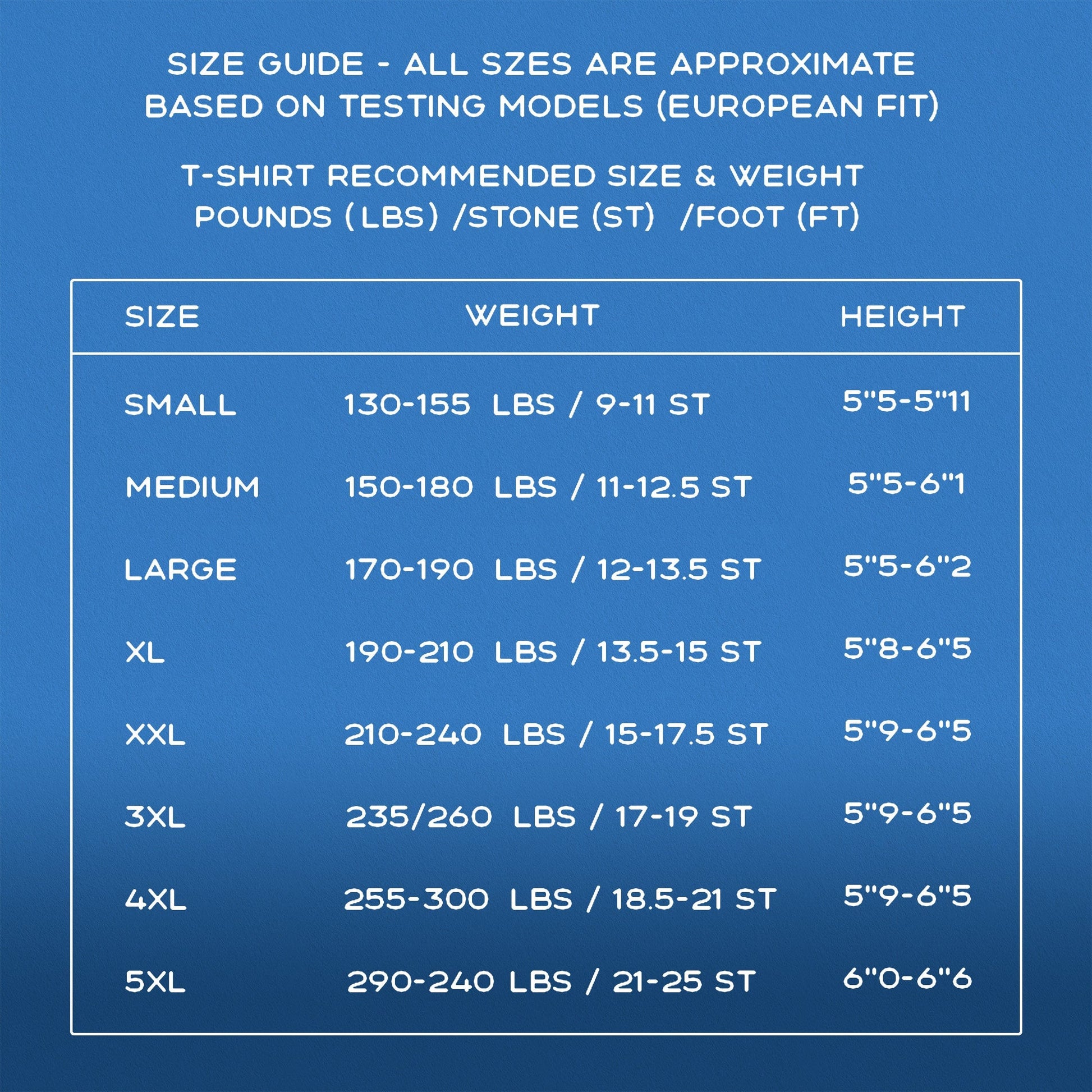 Restless Wears Size Guide with details of the measurements for  sizes of shirts from small to oversized