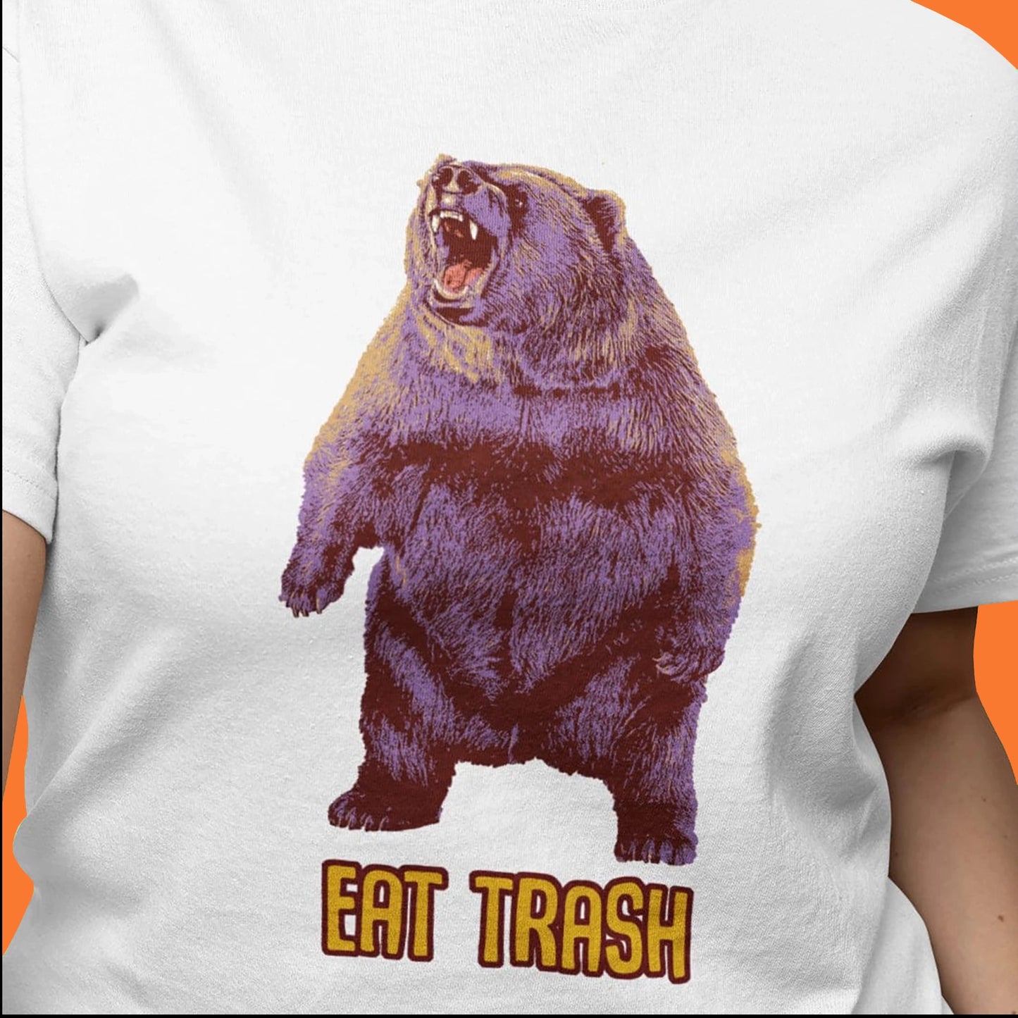 Eat-Trash-Bear-Funny-Artwork-Tee-Womens-Fit-On-White-Tee-Close-Up-Alt-Funny-Shirt