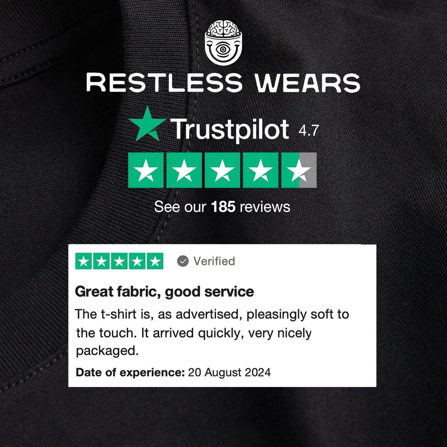 Positive Review Image showcasing the Trust Pilot Logo with a 4.7 Excellent rating with text praising the great fabric and service