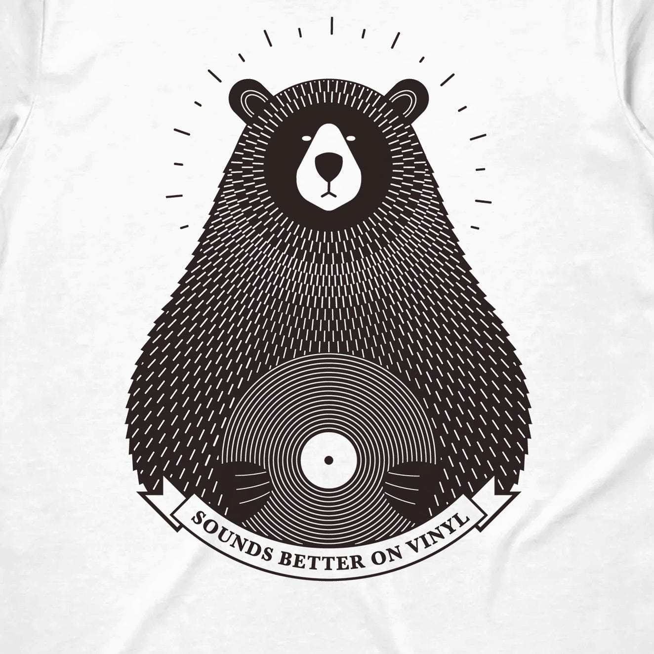 Close up view of vinyl record bear holding a record with the words sounds better on vinyl