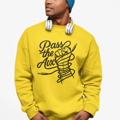 yellow pass the aux dj sweatshirt – perfect gift for djs and music producers