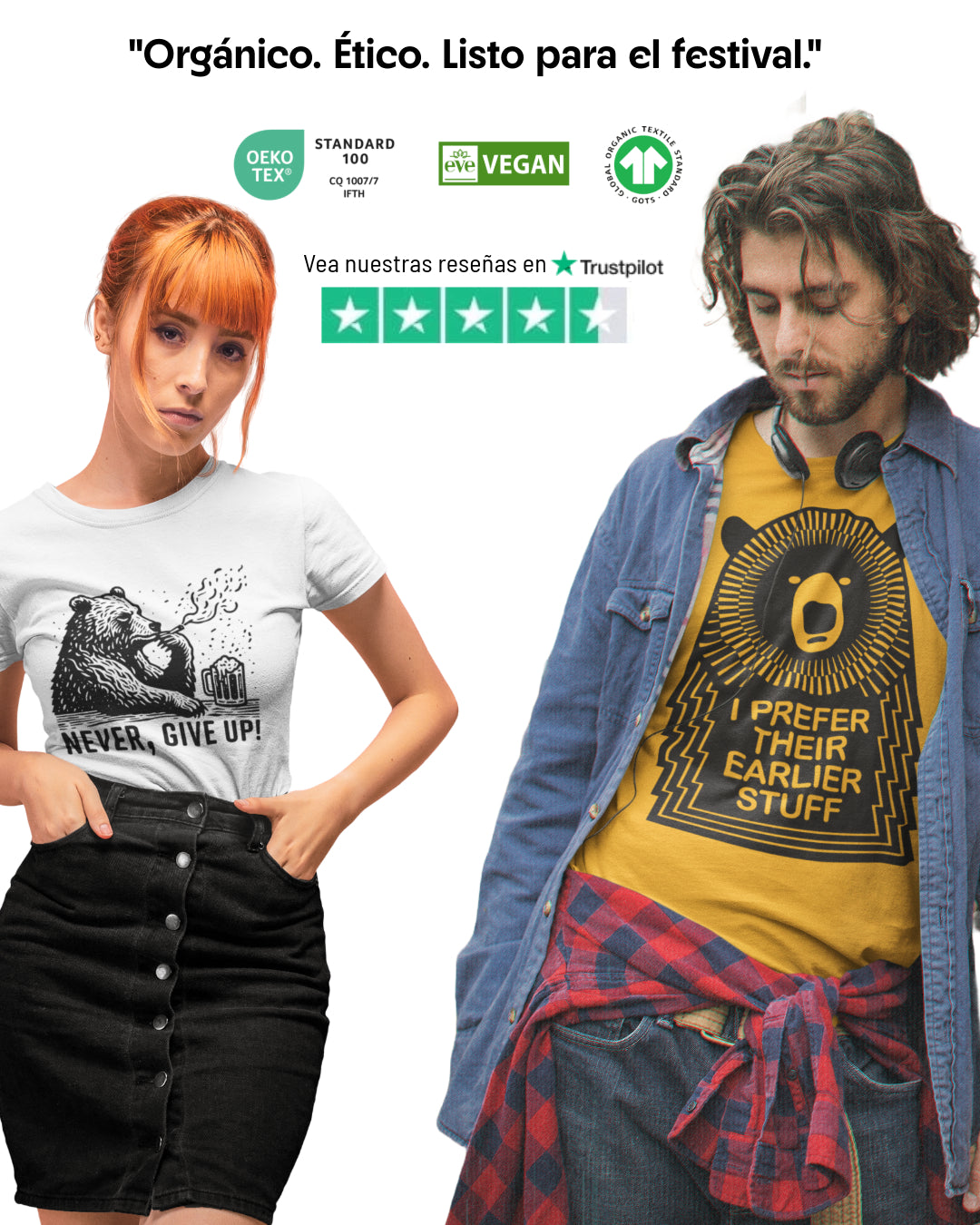 Moda alternativa con camisetas gráficas y certificaciones ecológicas