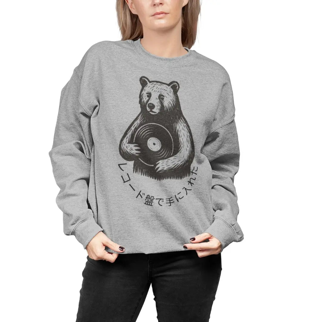 grey-japanese-vinyl-bear-jumper-got-that-on-vinyl-unisex-sweatshirt-model