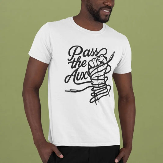 model-wearing-pass-the-aux-graphic-t-shirt-inspired-by-90s-alt-rock-scene