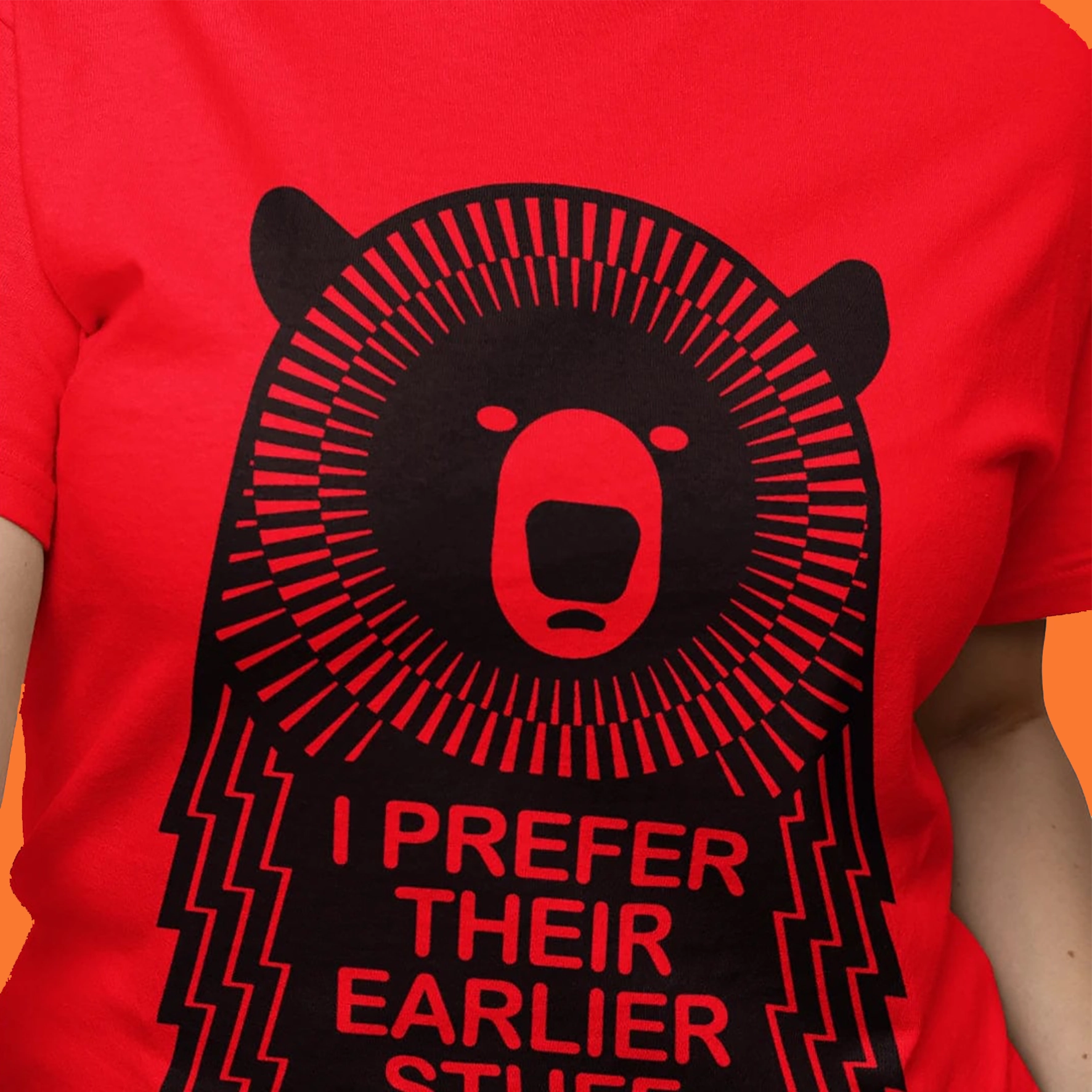 t-shirt-music-quote-i-prefer-their-earlier-stuff-bear-womens-fitted-t-shirt-in-red