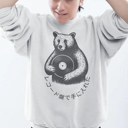 white-japanese-vinyl-bear-jumper-got-that-on-vinyl-unisex-sweatshirt-model